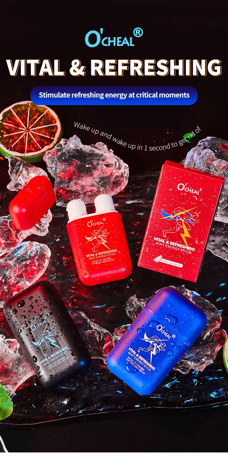 Amzzonstore O'cheal Energy Stick with double holes, fresh mint scent, energizing vapors for fatigue relief and revitalization.