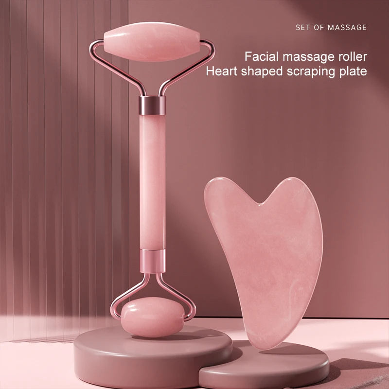 Resin facial roller and gua sha scraping board face neck eye massager kit.