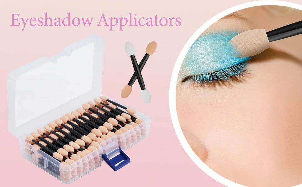 Amzzonstore Cuttte 50/100PCS disposable dual-sided eyeshadow sponge applicators with container for precise makeup application