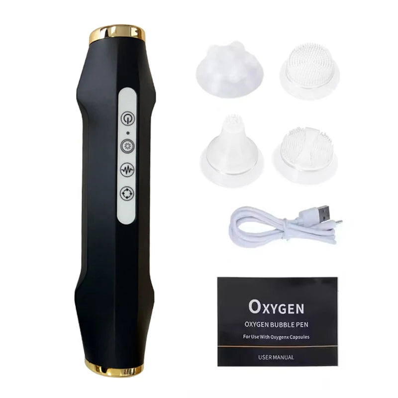 Portable CO2 oxygen bubble pen by amzzonstore, handheld facial exfoliating device with rechargeable spa beauty capsules.