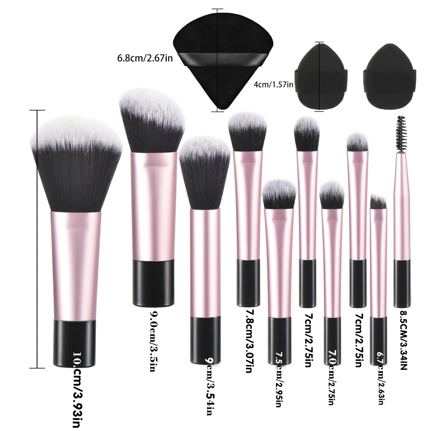 Pink mini makeup brushes set with portable palm-sized tools, including puffs for professional makeup application by amzzonstore.
