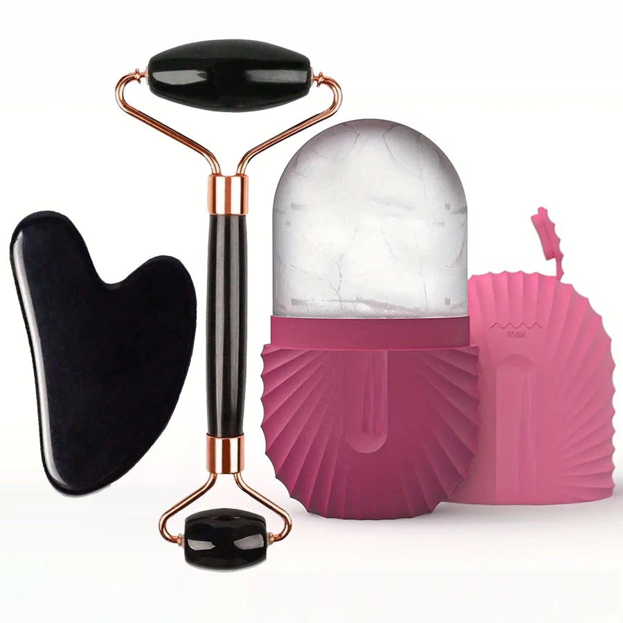 Set of 1-3 ice face rollers and GuaSha tools from amzzonstore for facial massage, lifting, and contouring skincare.