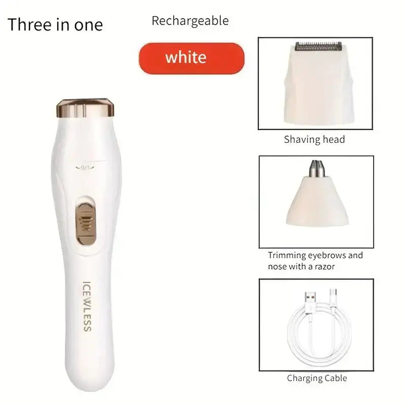 USB rechargeable 3-in-1 electric hair removal set with nose, underarm, and leg trimmer from amzzonstore, featuring compact design.