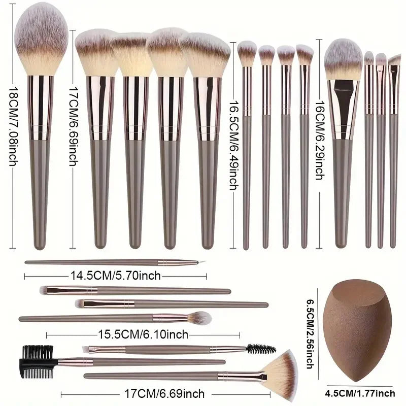 Set of professional 3-20 makeup brushes including foundation, eyeshadow, concealer, blush, and kabuki brushes from amzzonstore.