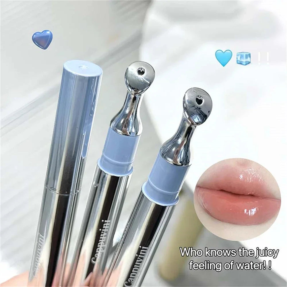 Metal head ice diamond essence lip tint with mirror and water light glass finish, moisturizing and plumping lip gloss by amzzonstore