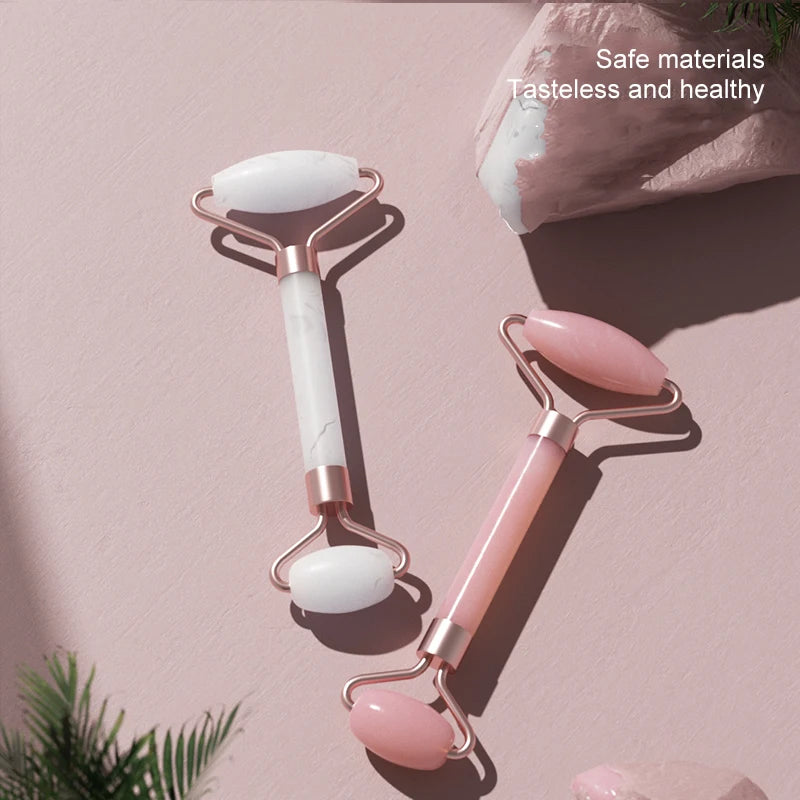 Resin facial roller and Gua Sha scraping board set for face, neck, and eye massage, promoting skin wellness and relaxation.