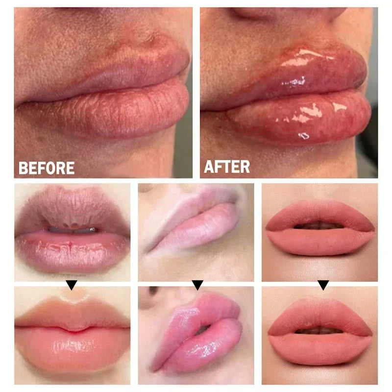 Amzzonstore instant volumising lip plumper oil and gloss with moisturizing and anti-wrinkle benefits, featuring a sleek lipstick design.