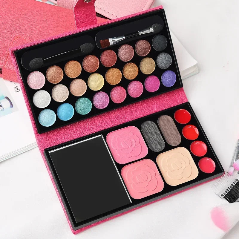 Amazonstore 33-color eyeshadow, blush, lipstick makeup set with mirror, portable palette for beginners and travel.
