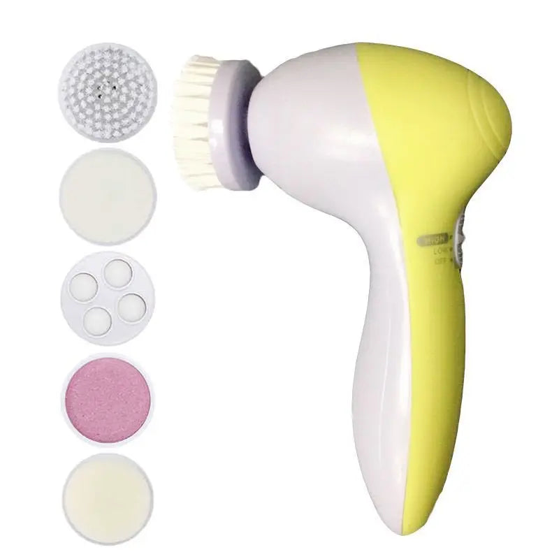 Amzzon.store 5-in-1 electric facial cleansing brush set with waterproof face scrubber and blackhead remover for deep pore cleansing.