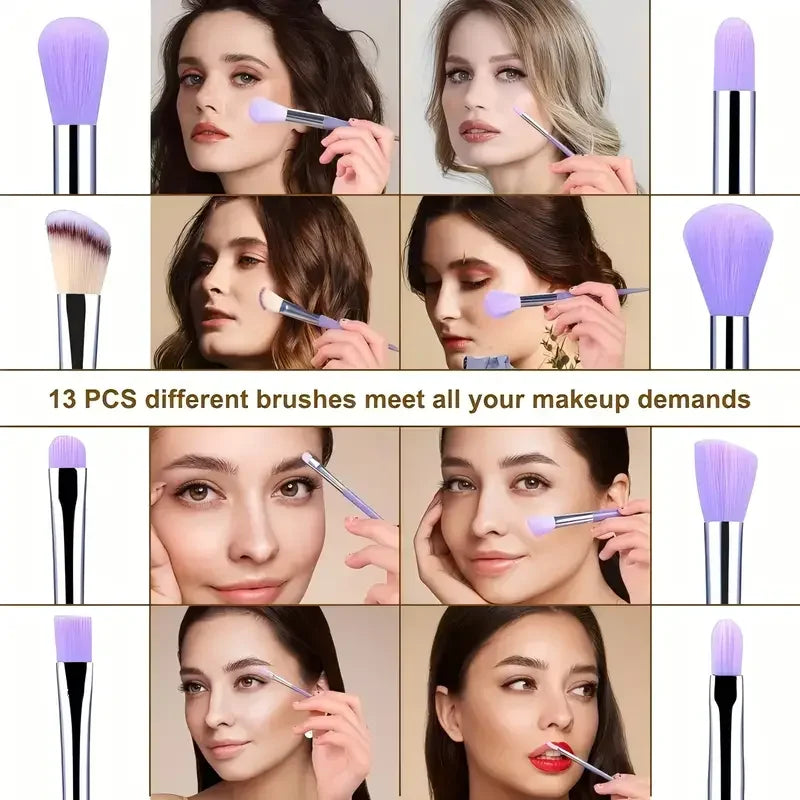 Set of 13 professional makeup brushes from Amazonstore, including foundation, eyeshadow, blush, and powder brushes with soft fluffy bristles.