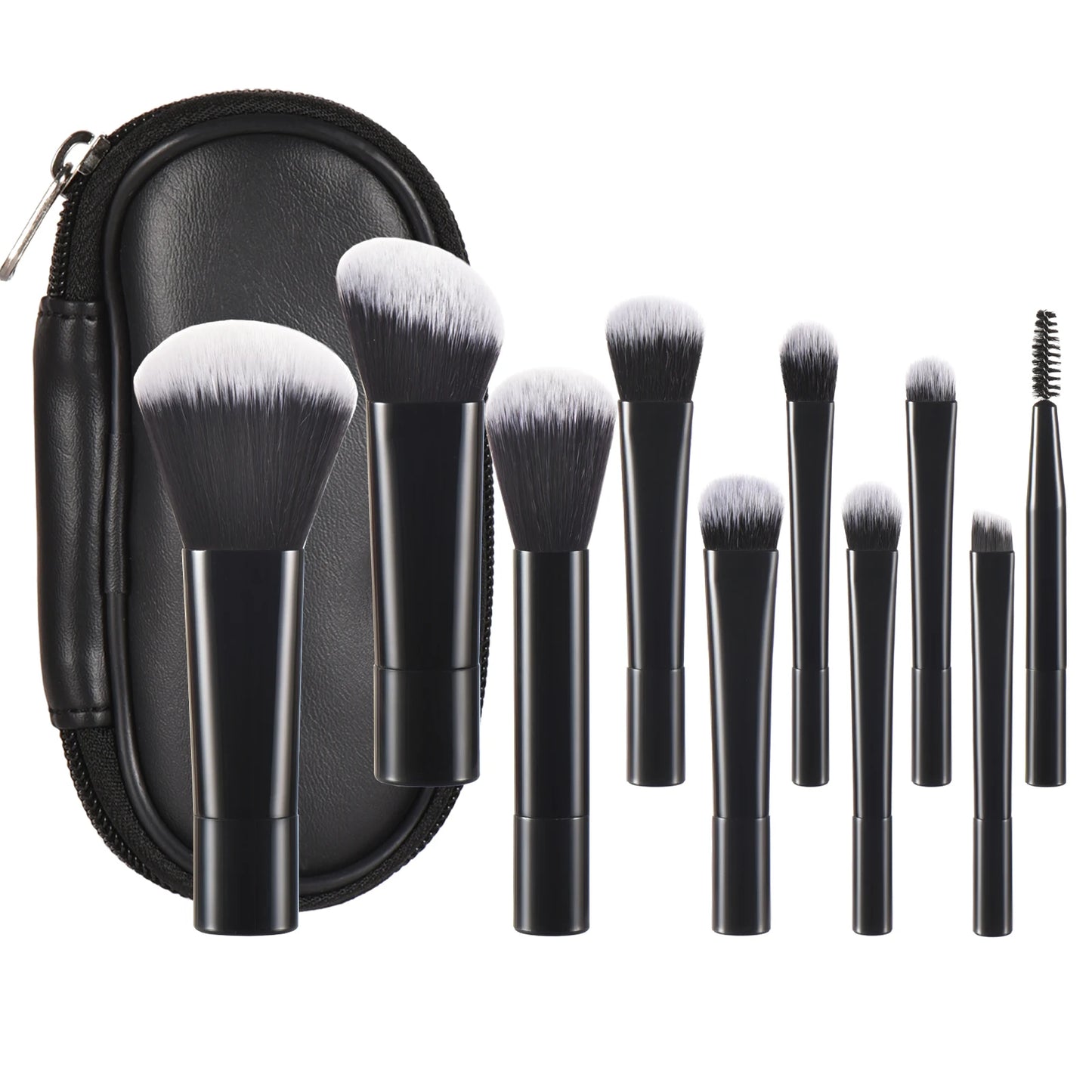 Set of 10 pink mini makeup brushes by amzzonstore, portable travel makeup tools and puffs for professional makeup application.
