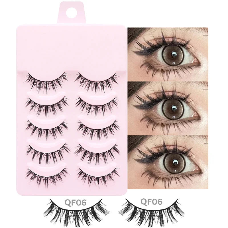 Sosweet Soft Natural Manga Lashes by amzzon.store, five pairs of wispy anime strip eyelashes for Korean doll makeup look