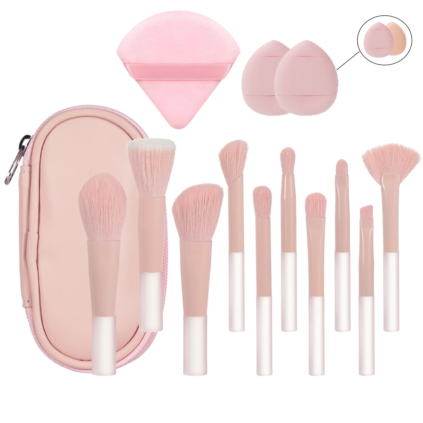Set of 10 pink mini makeup brushes by amzzonstore, portable travel makeup tools, including puffs and palm brushes for professional use