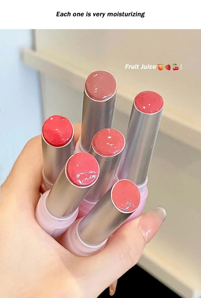Amzzonstore mirror glass solid lip gloss in water light round tube, natural nude peach tint, moisturizing jelly lipstick for lips.