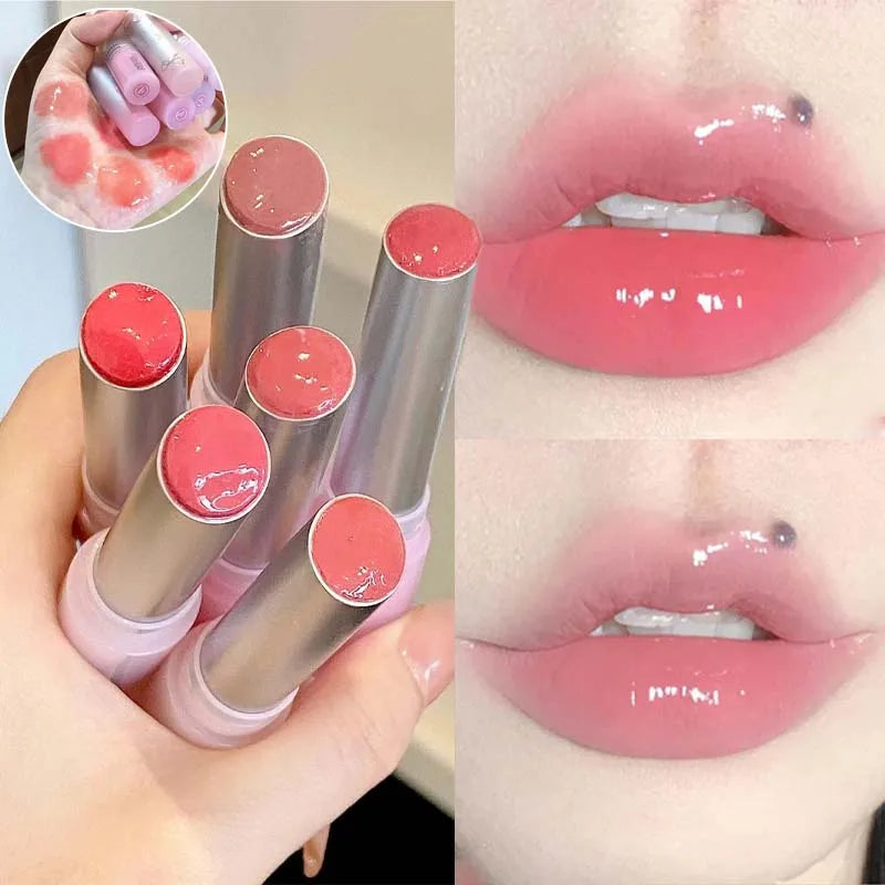 Amzzonstore water light round tube lip gloss with nude peach tint, moisturizing jelly lipstick, natural glossy finish, makeup product