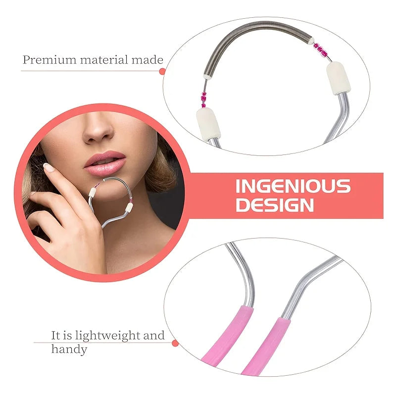 Portable facial epilator for women by amzzonstore removing unwanted hair from upper lip, chin, and face with spring roller design.