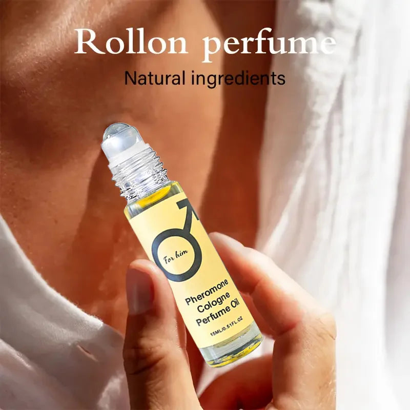 Amzzonstore pheromone cologne perfume oil in a sleek bottle, suitable for men and women, creating a lasting, romantic fragrance.
