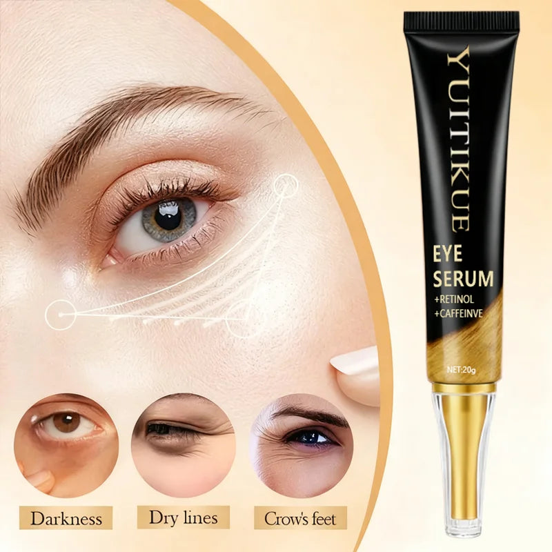 YUITIKUE caffeine eye cream in 20g jar, featuring retinol and collagen for anti-puffiness, firming, and lifting around the eyes