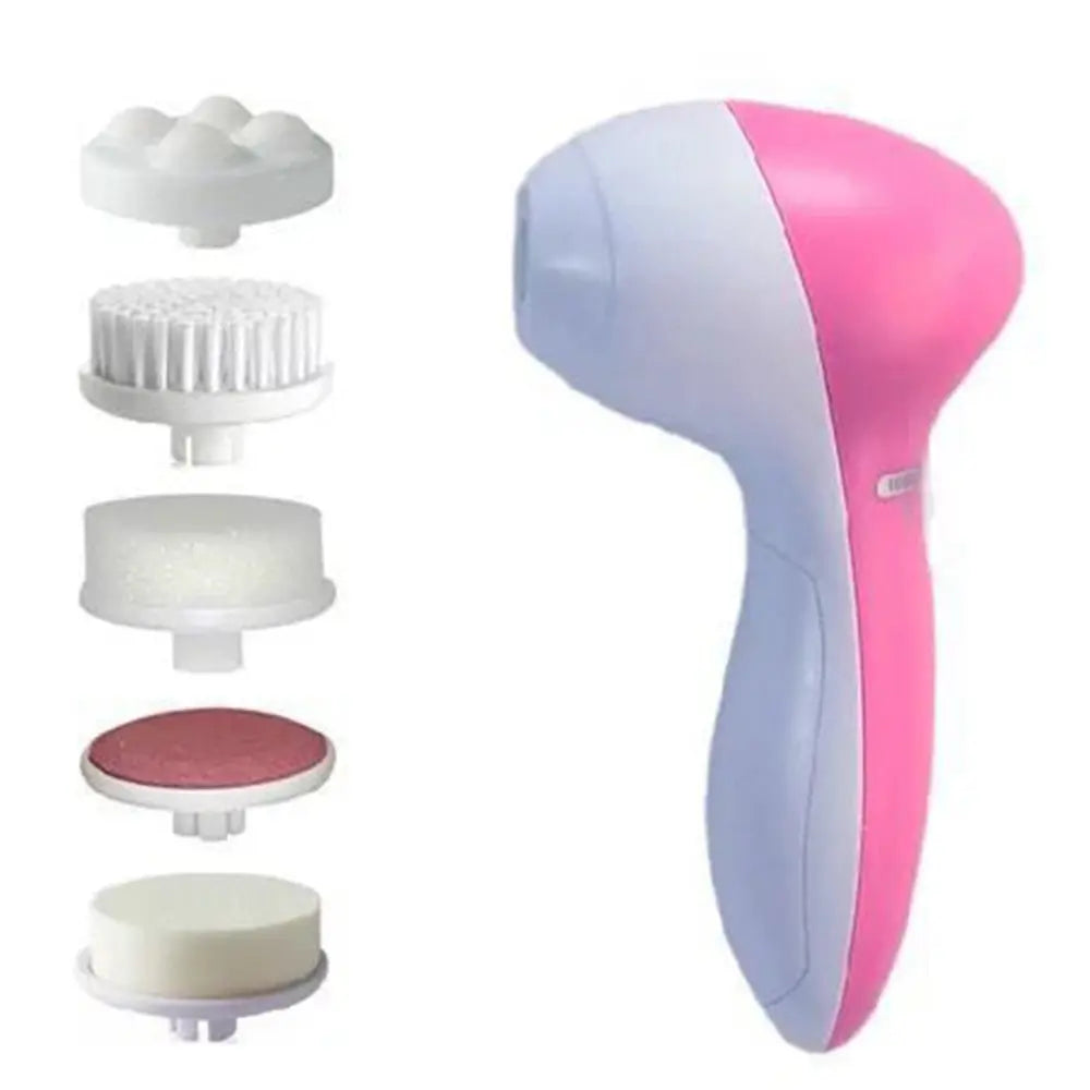 Amzzon.store 5-in-1 electric facial cleansing brush set with waterproof face scrubber and blackhead removal tools for deep pore cleansing.
