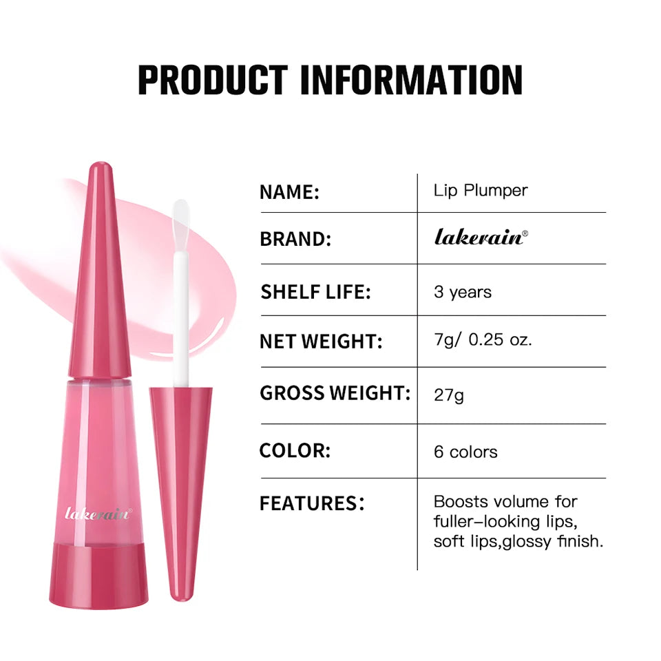 Amzzonstore Lakerain Lip Plumper Gloss Oil showing glossy, volumizing lip moisturizer with a smooth, hydrating finish.
