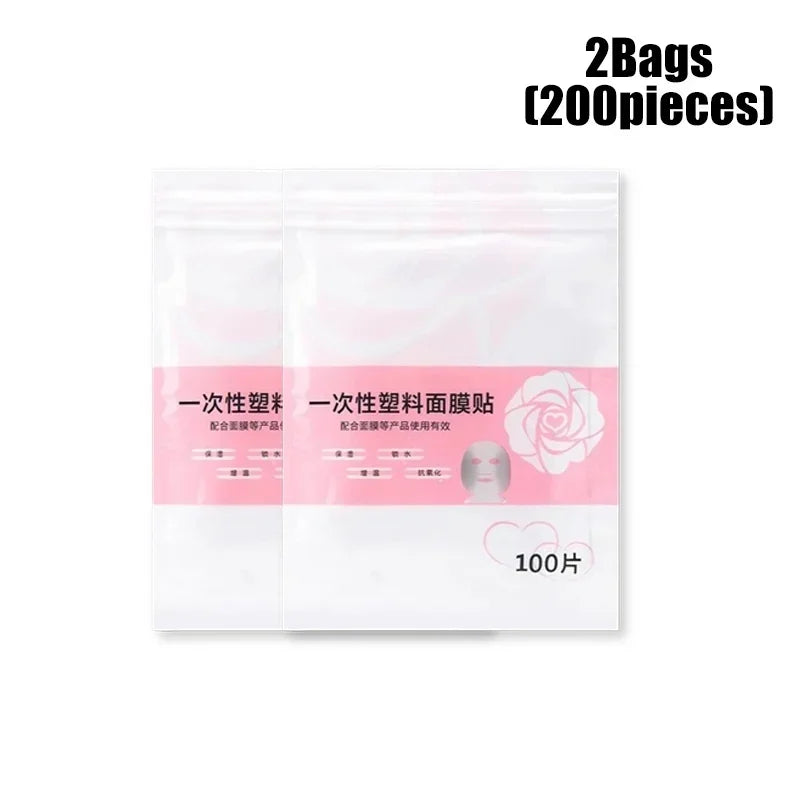 Transparent disposable plastic full face cleaner mask with neck stickers, ideal for facial beauty and makeup application.