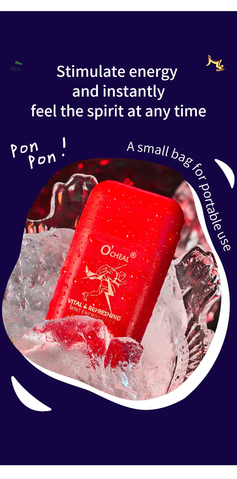 Fresh mint O'cheal Energy Stick by amzzonstore, energizing vapor inhaler for fatigue relief with double hole design.