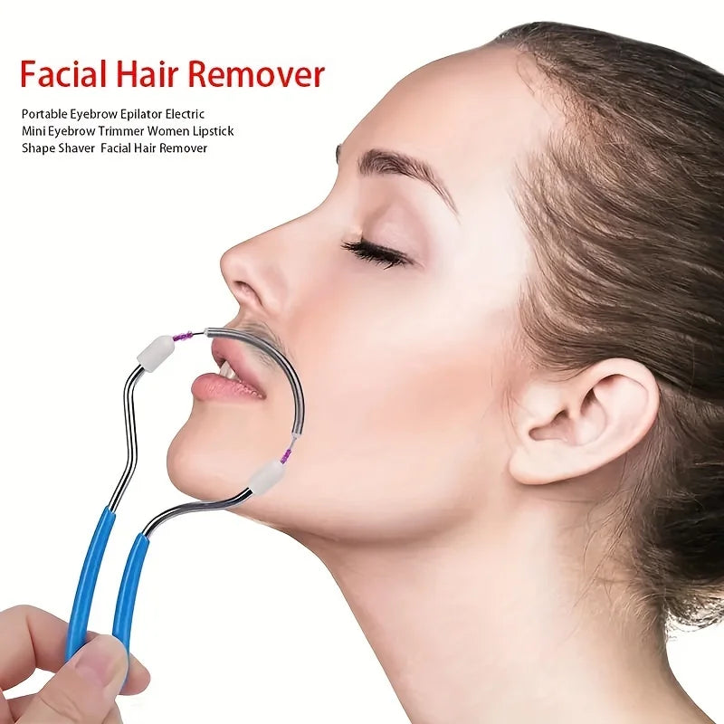 Portable facial epilator for women by amzzonstore, removing unwanted hair from upper lip, chin, and face with spring roller design.