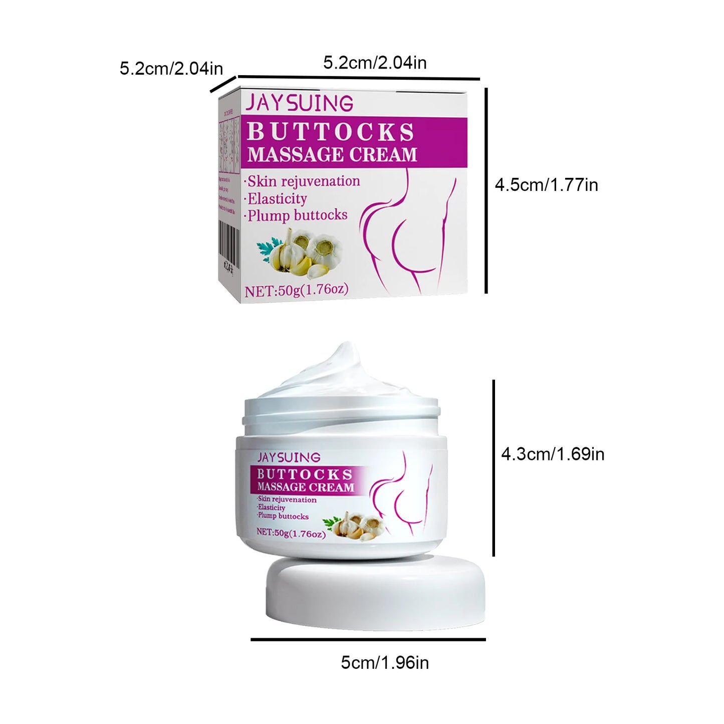 Jaysuing Hip and Buttock Care Cream by amzzon.store, natural firming and lifting lotion for women, showing the cream and application.