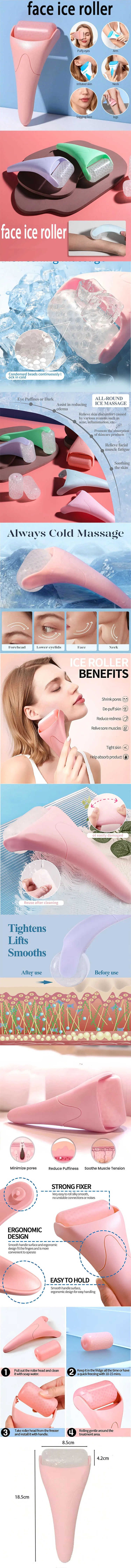 Amzzonstore facial ice roller massager for cooling skin, reducing dark circles, reusable, with a sleek handle and smooth ice head.