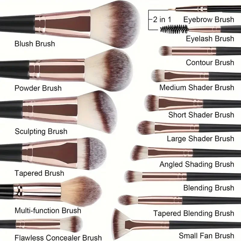 Set of 20 professional makeup brushes including eyeshadow, foundation, concealer, blush, and kabuki brushes by amzzonstore