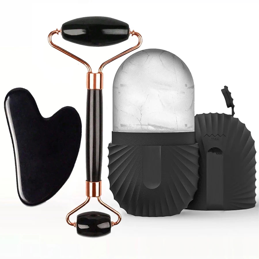Set of 1/2/3 ice face rollers and GuaSha facial tools for skincare, lifting, and contouring, featuring smooth massage rollers.