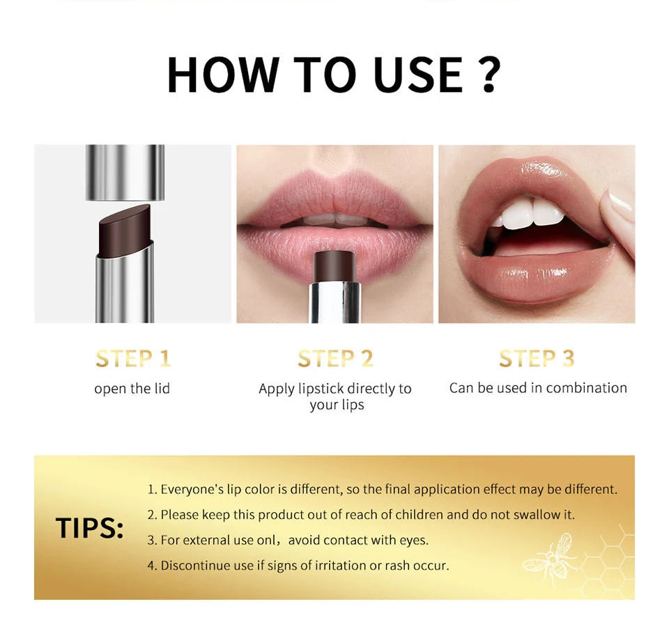 Set of four honey-colored lip balm sticks by amzzonstore, long-lasting moisturizing and nourishing lip care cosmetics.