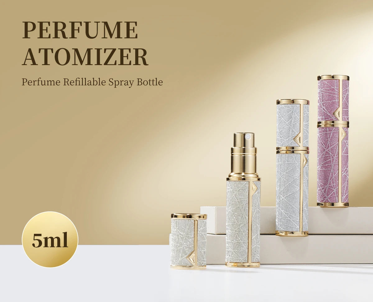 Refillable 5ML leather travel perfume atomizer spray bottle by amzzonstore, compact and portable for on-the-go fragrance.