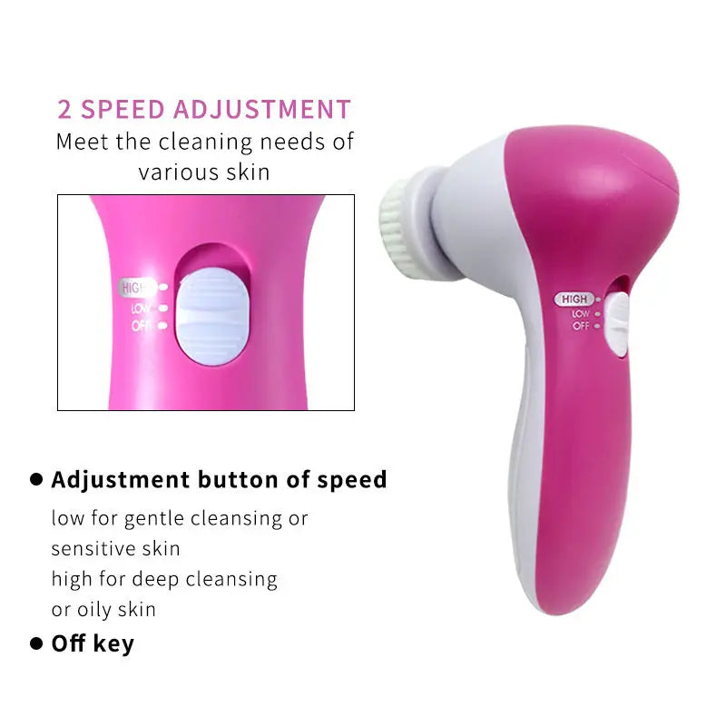 Amzzon.store 5-in-1 electric facial cleansing brush set with waterproof face scrubber and blackhead removal tool for deep pore cleansing
