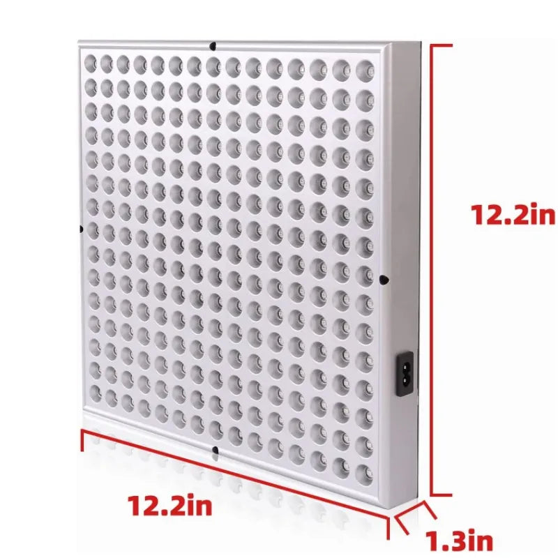 Red LED light therapy panel lamp by amzzonstore showing a panel with 225 LED lights for facial skin care and pain relief.