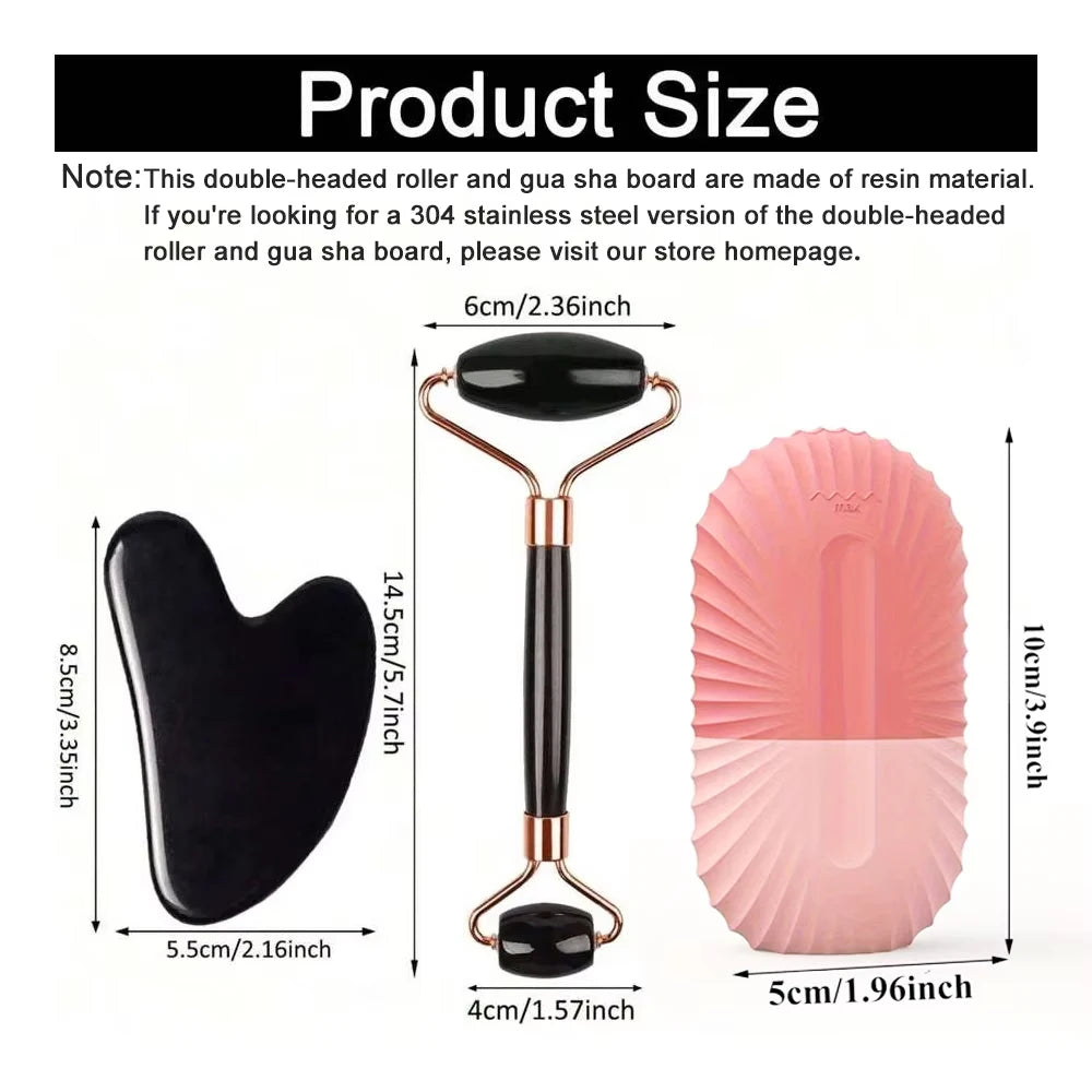 Set of 1/2/3pcs ice face rollers and GuaSha facial massage tools for skin lifting, contouring, and soothing skincare.