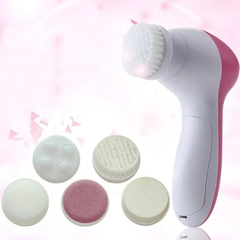 amzzon.store 5-in-1 electric facial cleansing brush set with waterproof face scrubber and blackhead remover for deep pore cleansing