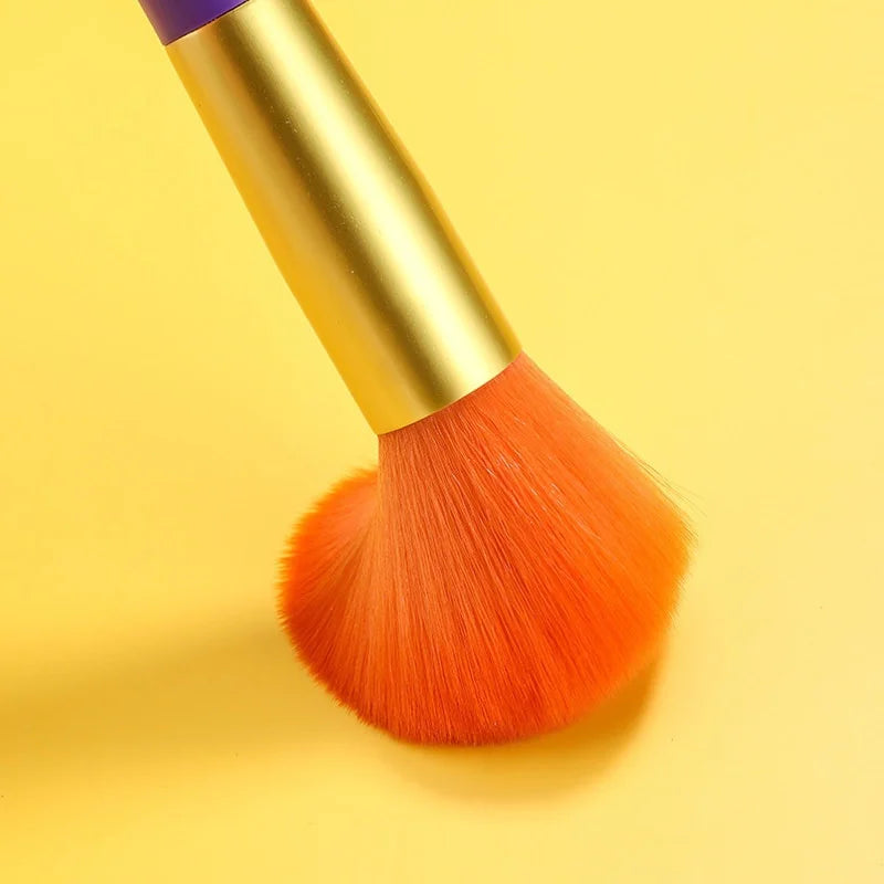 Colorful 15-piece makeup brush set by amzzonstore with foundation, blush, concealer, and eye shadow blending brushes.