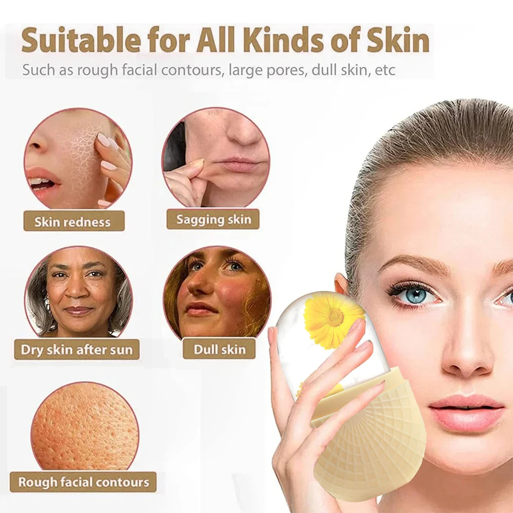 Amzzonstore facial ice roller with silicone mold, cooling and firming skin care tool for face and eyes, leak-proof and reusable.