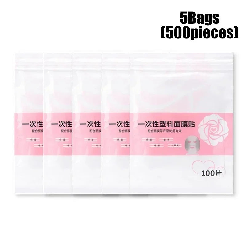 Transparent disposable plastic full face cleaner mask with neck stickers, ideal for facial beauty and makeup applications.