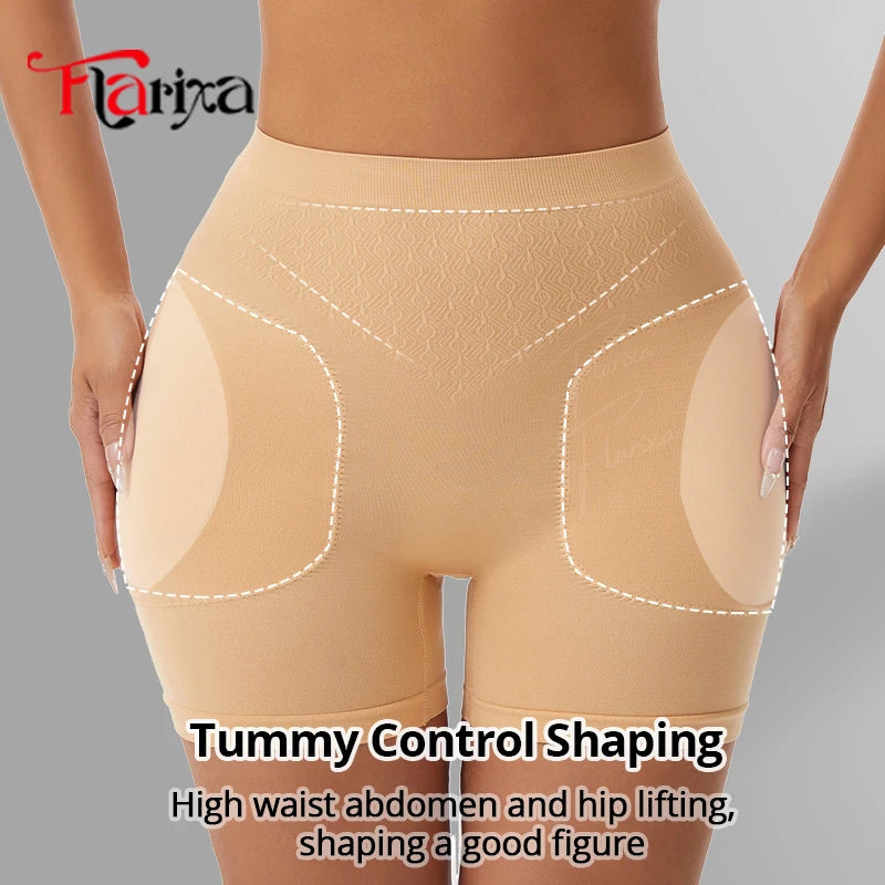 Flarixa high-waist butt lifter panties with tummy control, removable pads, and shapewear shorts for enhancing hips and waist.