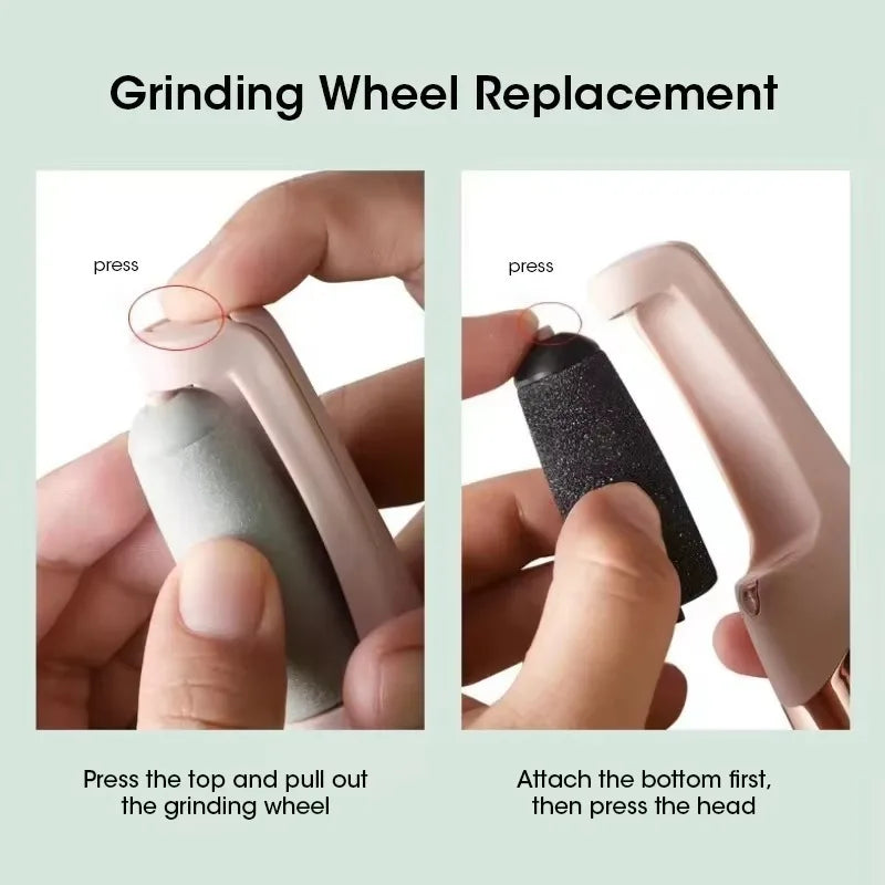 Rechargeable electric foot callus remover kit with dual roller heads, suitable for pedicures and personal foot care.