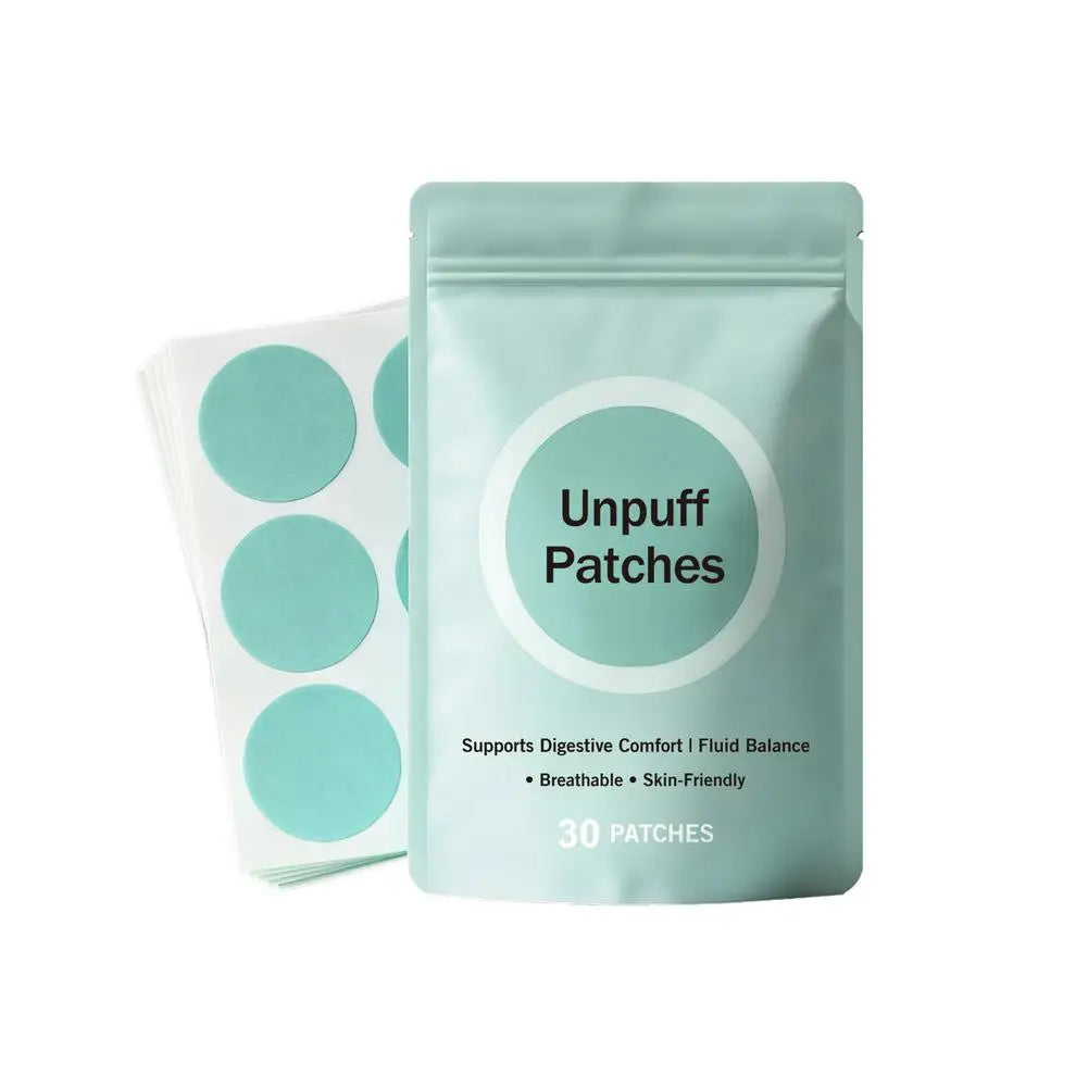 Unpuff Weight Management Patches by amzzon.store, 30 natural appetite suppressant and digestive comfort slimming stickers on a white background.