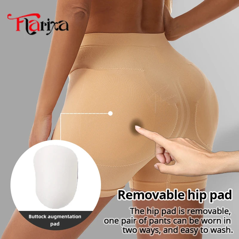 Flarixa high waist tummy control butt lifter panties with removable pads for hip dips.