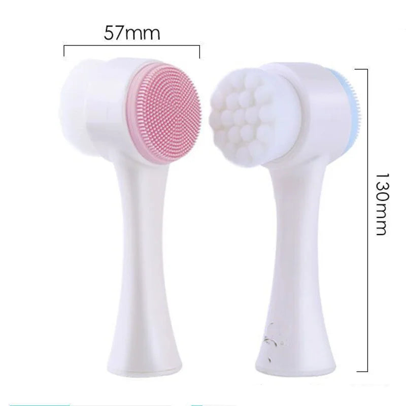 3D double-sided silicone facial cleansing brush by amzzon.store, featuring soft bristles for exfoliating and deep pore cleaning.