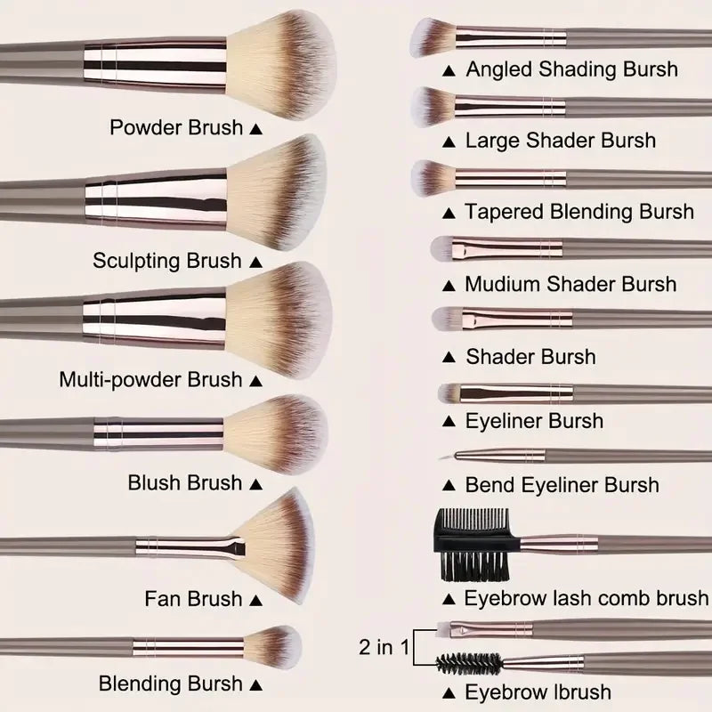 Set of 3-20 professional makeup brushes by amzzonstore, including foundation, eyeshadow, blush, and blending brushes with soft, fluffy bristles.
