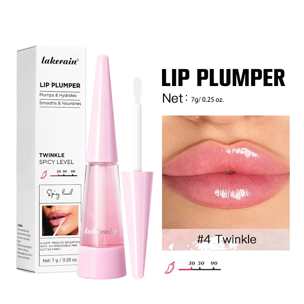 amzzonstore Lakerain Lip Plumper Gloss Oil showing glossy, volumizing lip moisturizer with a shiny finish and hydrating formula