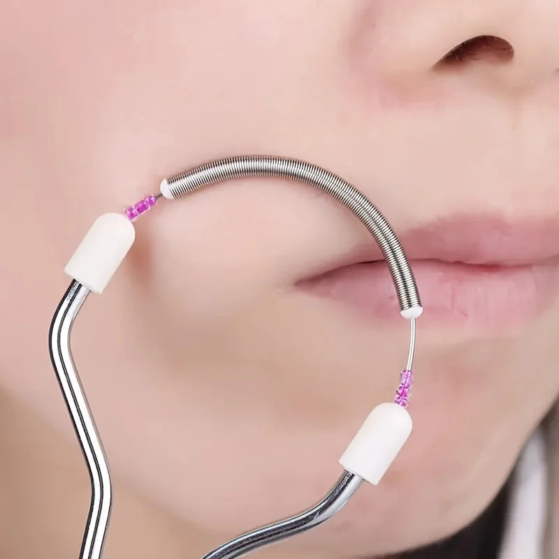 Portable facial epilator for women by amzzonstore, showing the handheld spring roller device for removing facial hair on upper lip, chin, and face.