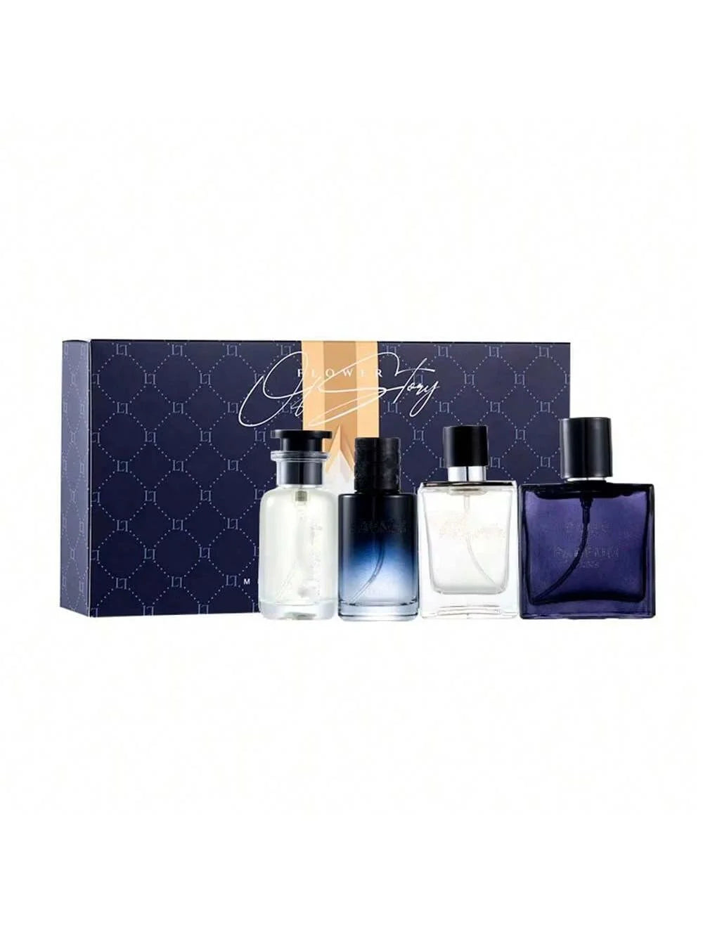 Set of four luxury men's cologne perfumes in 100ml gift box, featuring natural floral and fruity scents from Amazonstore.