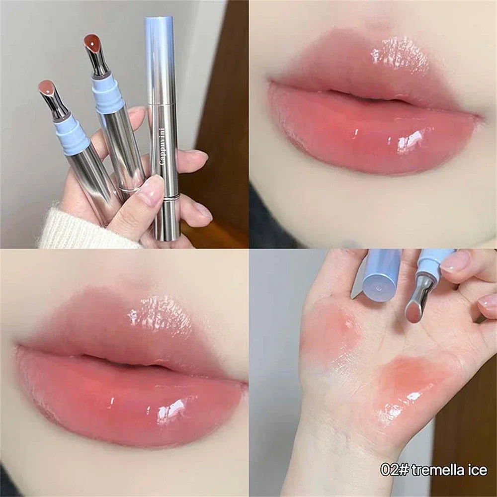 Metal head ice diamond essence lip tint from amzzonstore featuring a water-light glass lip gloss with moisturizing and plumping properties